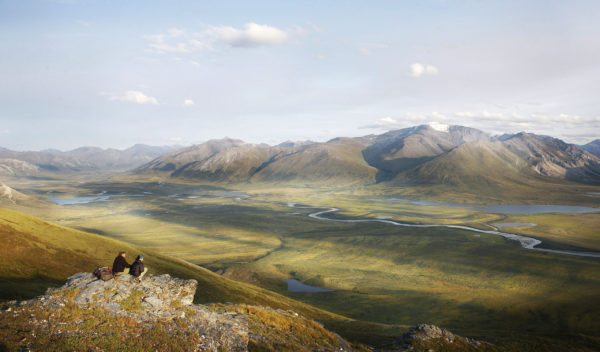 The Noatak River in the Brooks Ranges National Park, Alaska, USA. The Noatak River is located high up in the Arctic Circle and during the winter months when temperatures can drop to minus 60 degrees Celsius life can be excruciatingly difficult.Surrounded by the two and a half thousand meter peaks of the Brooks Ranges the Noatak cuts its way through untouched valleys as it descends into the open tundra, where it widens, twists and turns before entering a delta at its mouth over 600km away in the Chukchi Sea just a short paddle from Russia