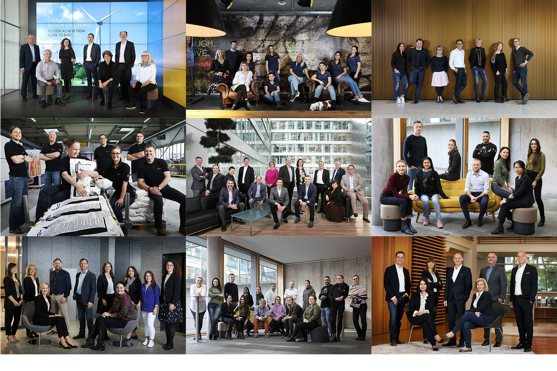 Corporate group photography. These images are a selection of the works undertaken by Justin Hession Photography in Switzerland throughout 2019.