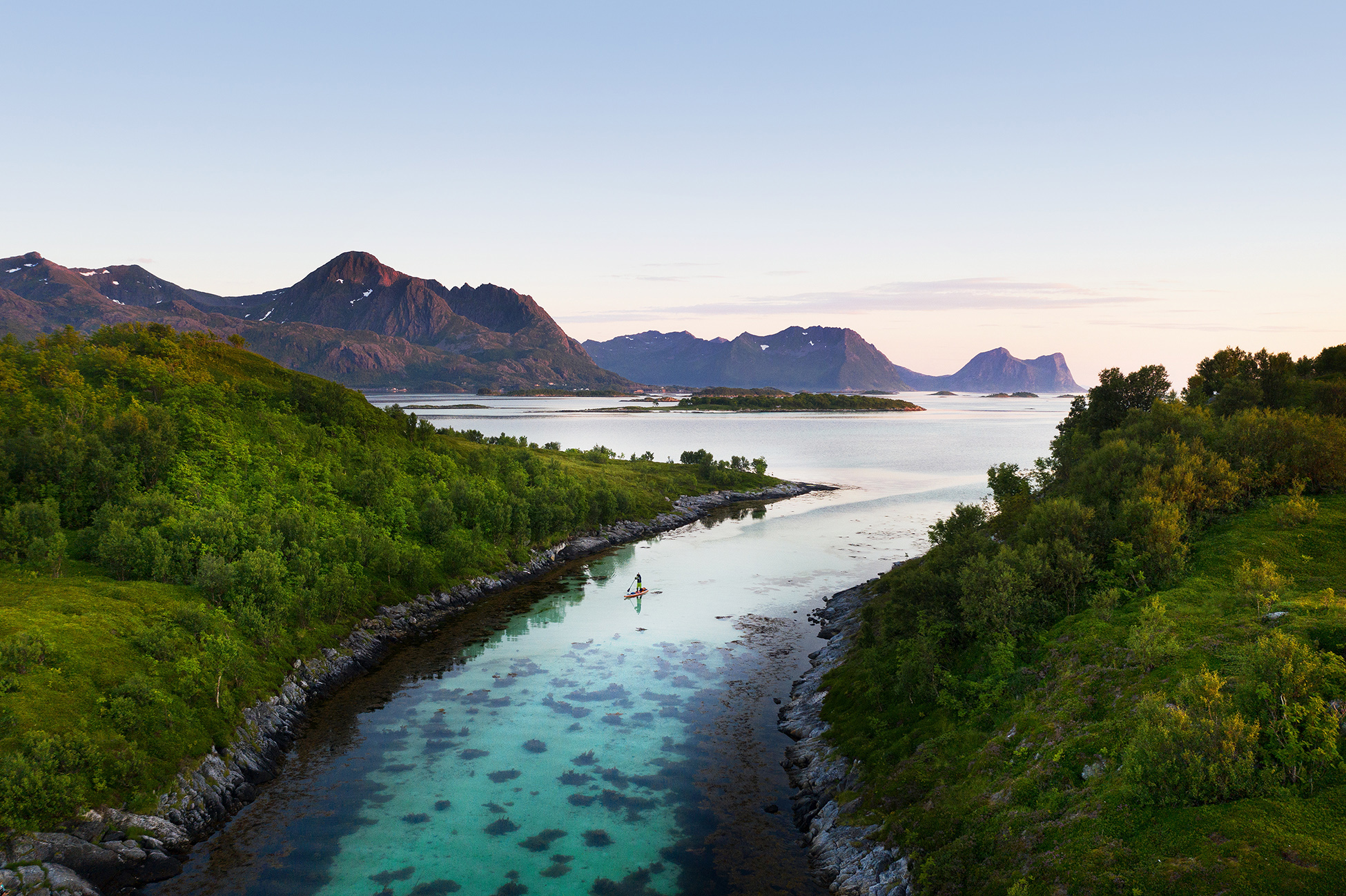 The island of Senja, Norway’s second-largest, with dramatic mountains, rugged coastline, scenic bays, and stunning Arctic landscapes.