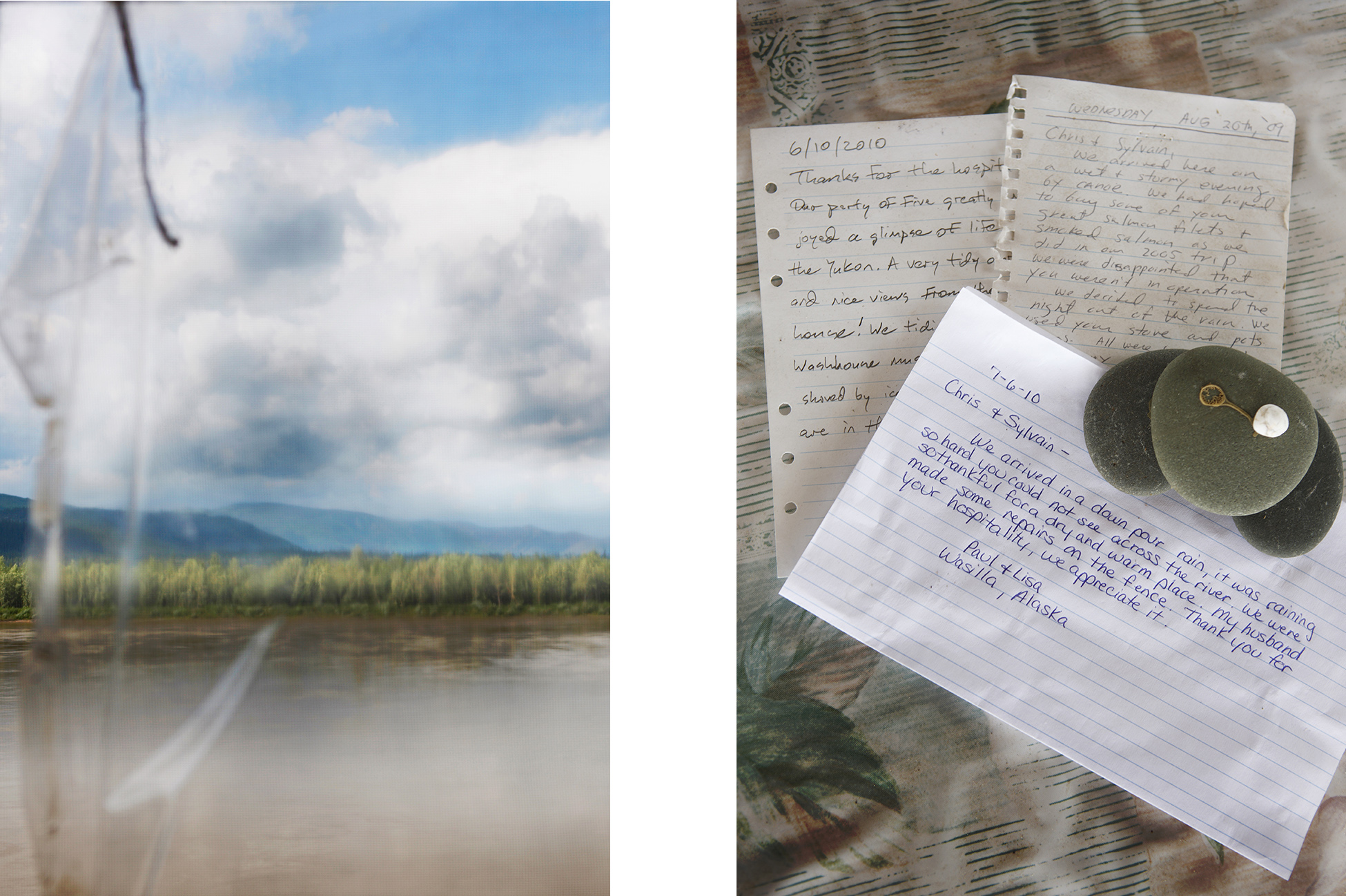 The Yukon river seen through the plastic window covering giving an almost surreal look to the surroundings