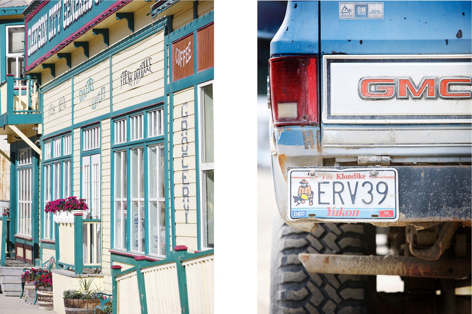 Dawson City seen for the colorful buildings and an almost theater set ambience